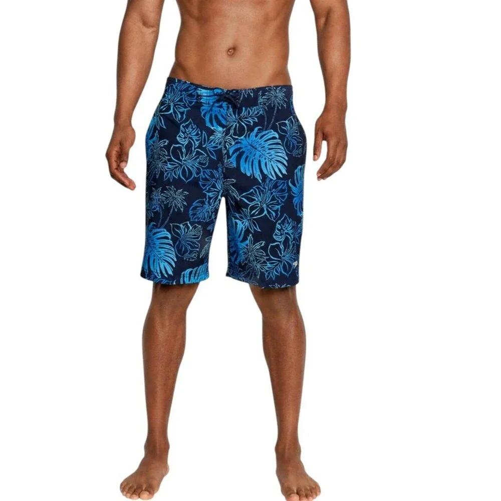 Speedo Eco 4-Way Stretch Board Shorts Men XXL Blue Tropical UPF 50+ Swim Trunks